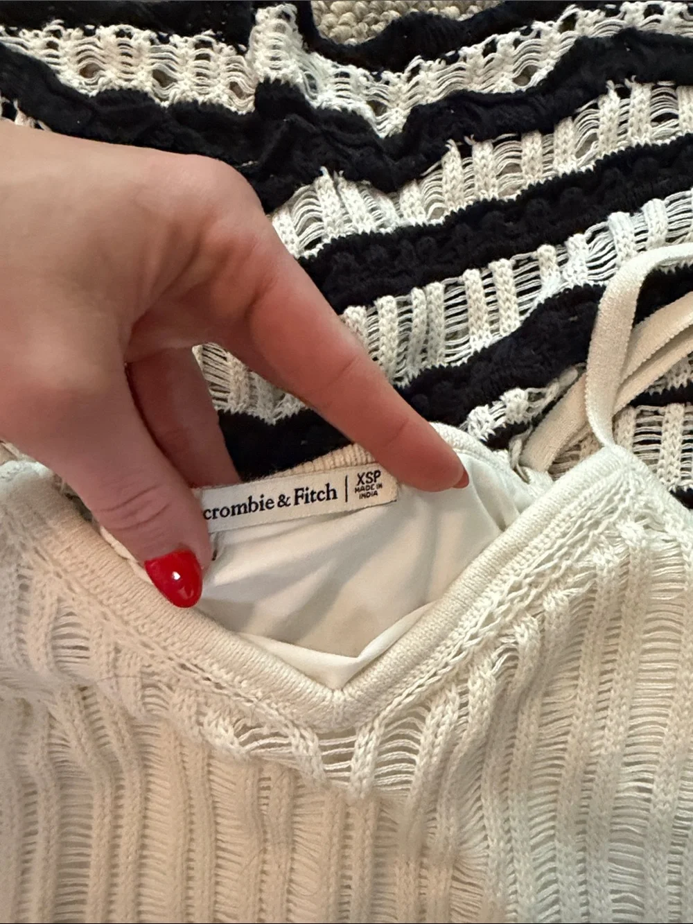 Abercrombie & Fitch White/Black Striped Knit Midi Dress